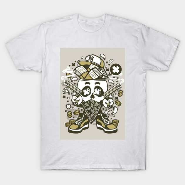 Design 301 Skull Gangster T-Shirt by Hudkins